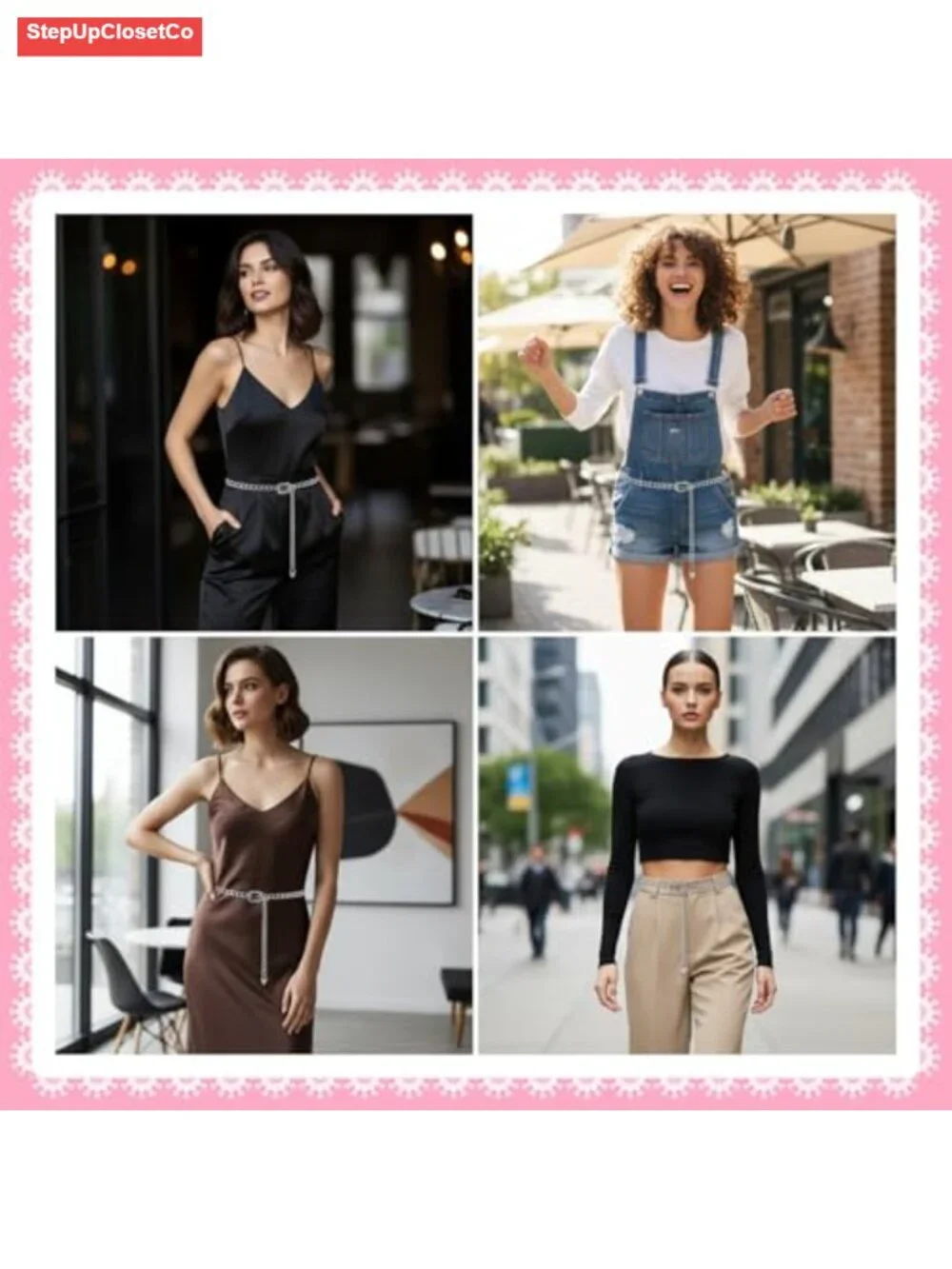 Silver Chain Belt Women Adjustable Waist Metal Link Belts for Dresses Jeans